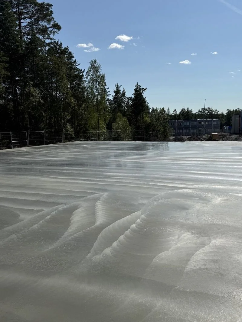Polished concrete floor, construction site in the forest